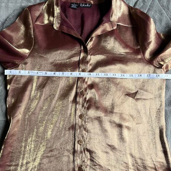 Vintage 90s - Y2K Rafaella gold/burgundy/bronze metallic satin button up large - Picture 6 of 8